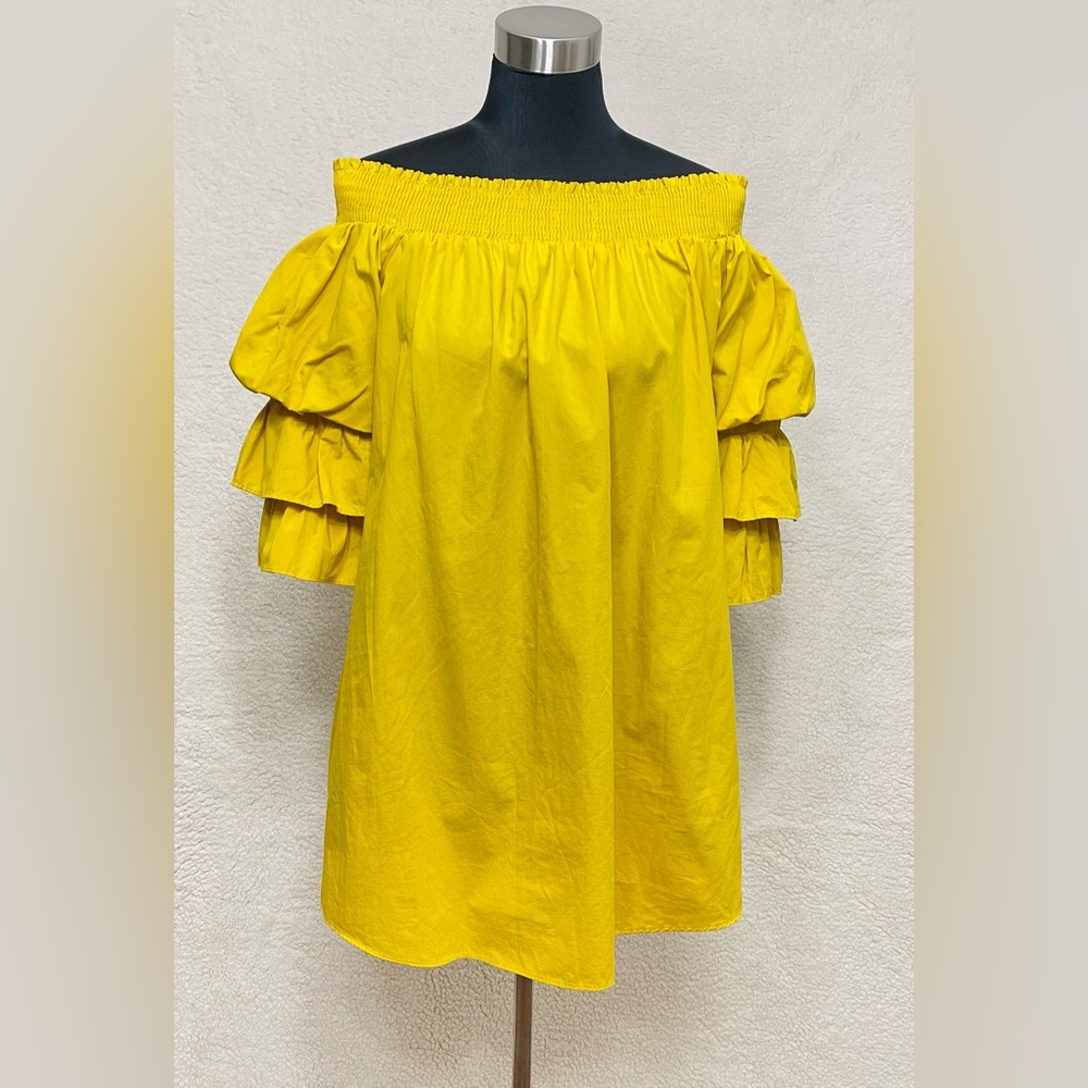 Women Blashe Smock Neck Ruffle Yellow Dress shirt Size Large